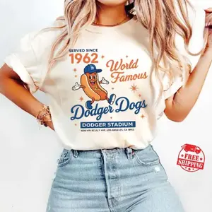 [Sale up to 50%] [Free Ship] Dodger Dogs World Famous 1962 Stadium Tee, Retro Ballpark Hot Dog Shirt