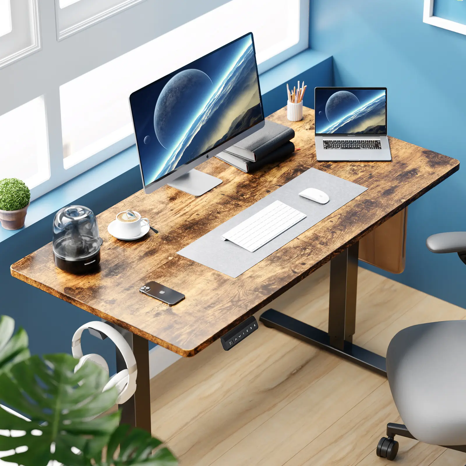Electric Height-Adjustable Standing Desk - Sturdy, Modern, Ergonomic Sit-to-Stand Commercial Office Furniture, 48"x24" Adjustable Height Workbench, 176 lbs Capacity Desks