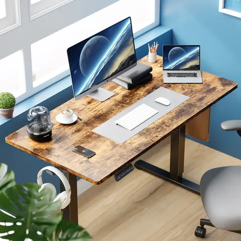 48" x 24" Electric Adjustable Height Standing Desk - Commercial Office Furniture, Sturdy Wood & Metal T-Shaped Base, 28.7-48" Adjust, <50 db Noise, 176 lbs Capacity, Advanced Motors, Modern Ergonomic Adjustable Height Workbench for Bedroom