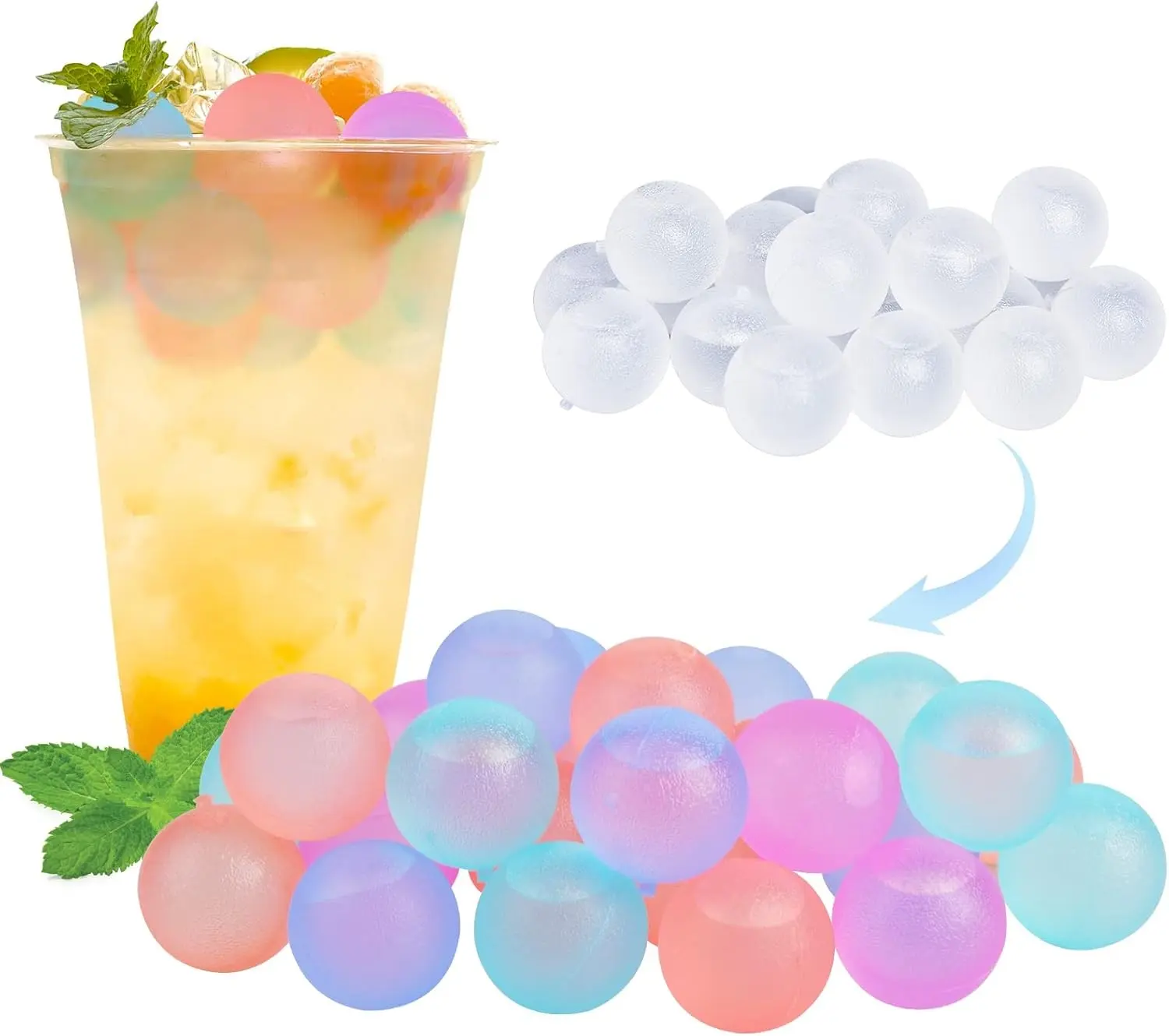 Reusable Ice Cubes for Drinks, Color-Changing Round, 100 Pack