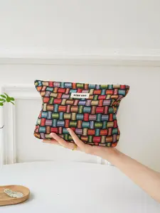 Colorful Plaid Pattern Makeup Bag, Large Capacity Cosmetic Storage Bag, Portable Toiletry Bag, Travel Inner Bag