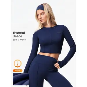 GLOWMODE FeatherFit™-Warm Seam Dream Soft Warm Chill Stretchy Thumbholes Front Back Seam Detailing Cropped Crewneck Long-Sleeve Top Autumn Winter Daily Casual