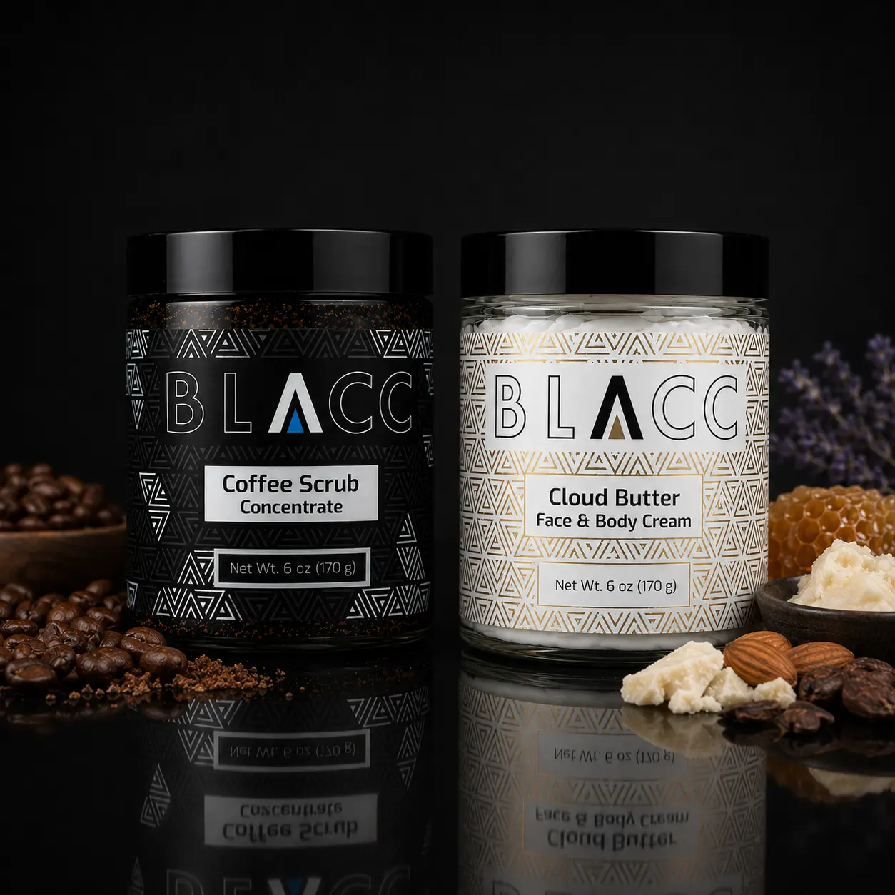 BLACC Café con Leche , Set de Exfoliante de Café y Cloud Butter para Cara y Cuerpo, 2 Piezas