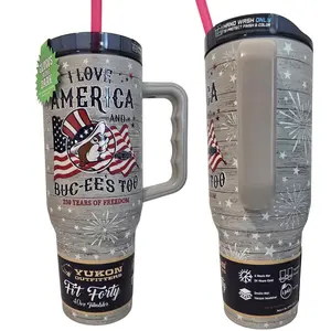 Buc-ee's 4th of July Tumbler 2026 – Glow in the Dark 40oz Yukon Cup with Handle and Straw, Limited Edition Portable Reusable DrinkwareWater Bottle