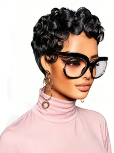 Short Wigs for Short Curly Pixie Cut Wigs with Bangs Pixie Wig Fluffy Heat Resistant Synthetic Fiber Wigs Natural Daily Full Machine Hair Replacement Wigs