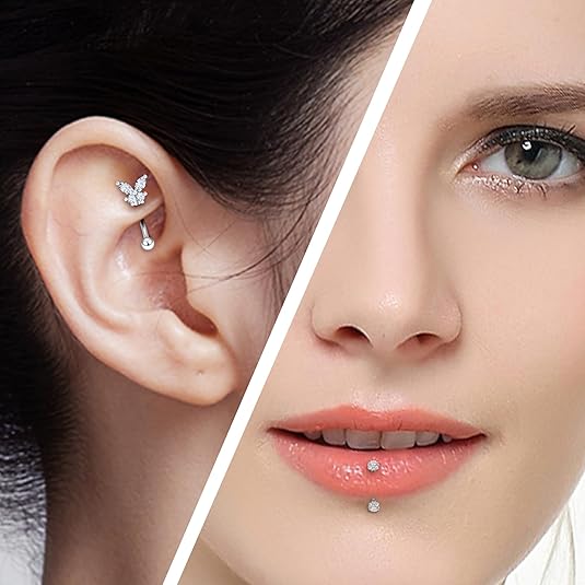 12PCS Rook Daith Piercing Jewelry 16G Stainless Surgical Steel Curved Barbell Eyebrow Rings Vertical Labret Lip Piercing Jewelry Rook Daith Earrings for Women Men