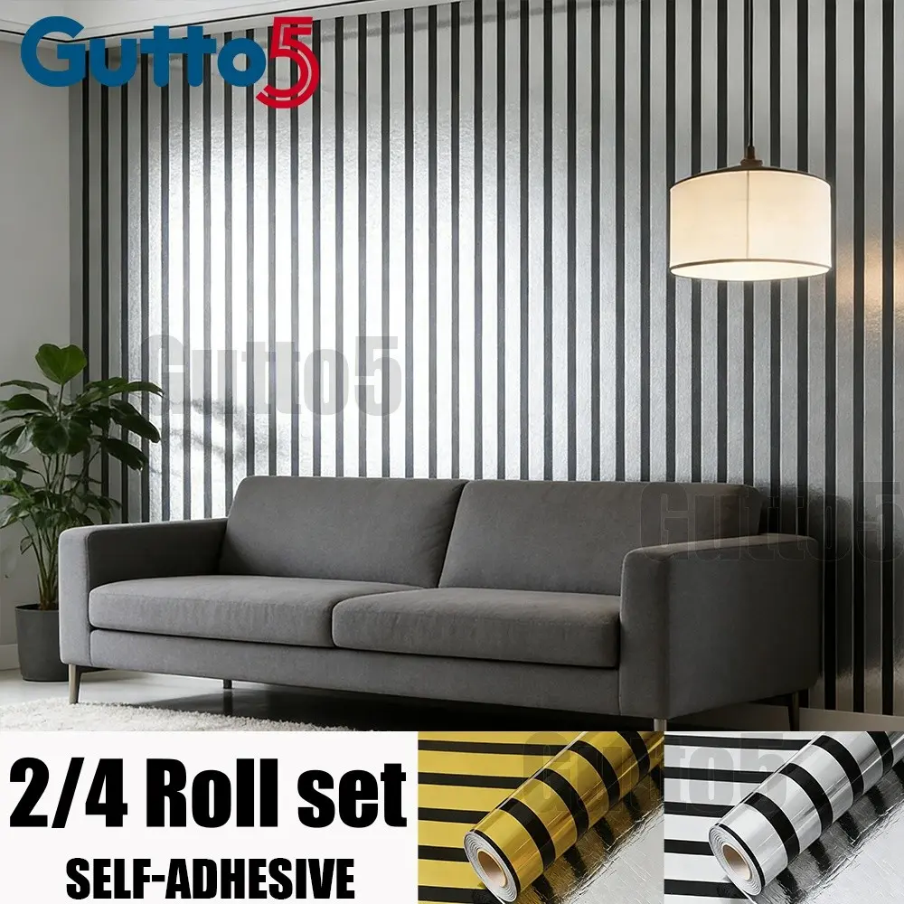 2/4 rolls of modern luxury wallpaper, self-adhesive high gloss wall renovation sticker, easy to stick and clean, Xpe ultra thick material, gold and silver reflective stripes, suitable for indoor wall renovation or background wall decoration-Gutto5