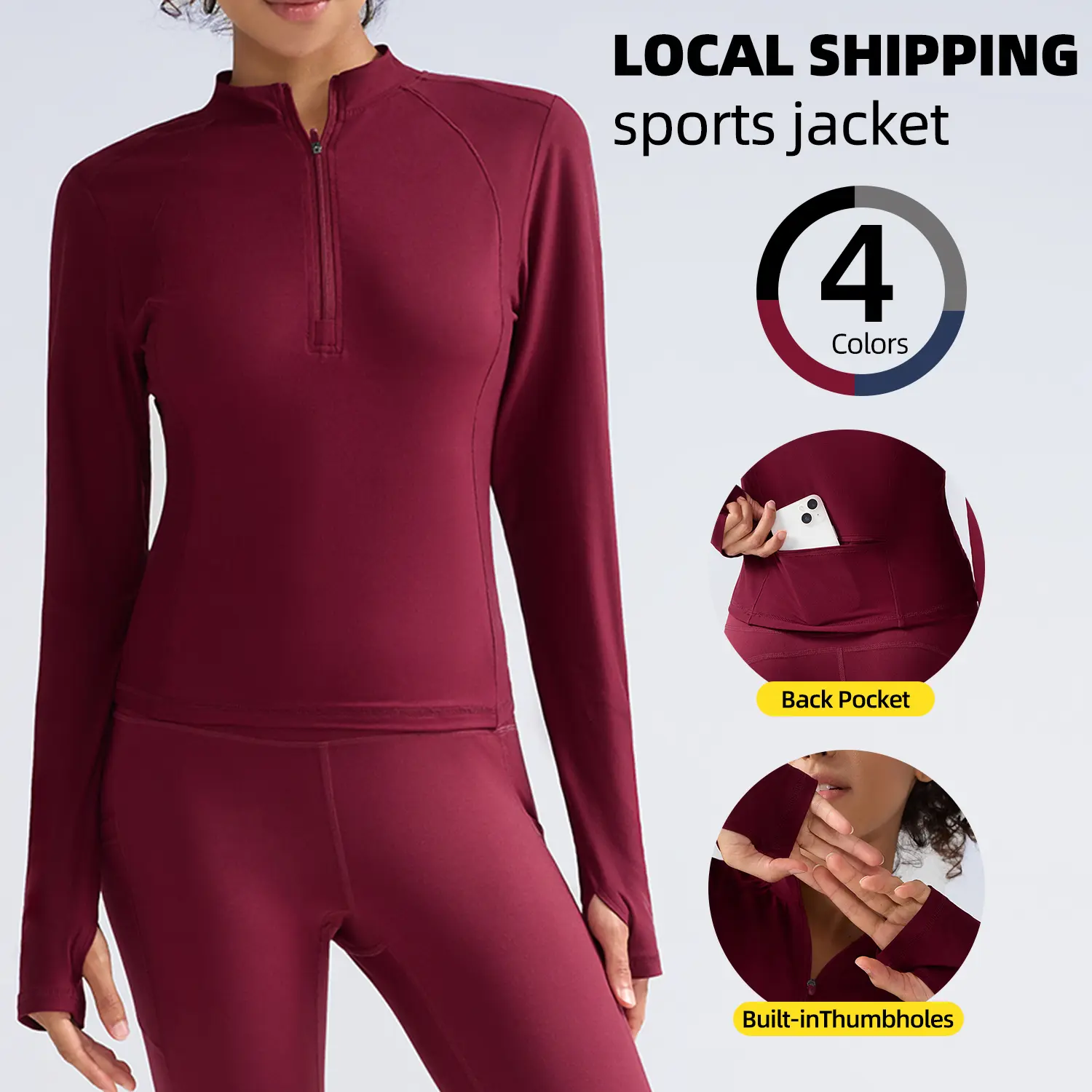 CHRLEISURE 1/2/3PCS  Half Zip Lightweight Workout Long Sleeve Athletic Jacket with Back Pockets and Thumbholes Athletic Slim Fit Tops Workout Jacket