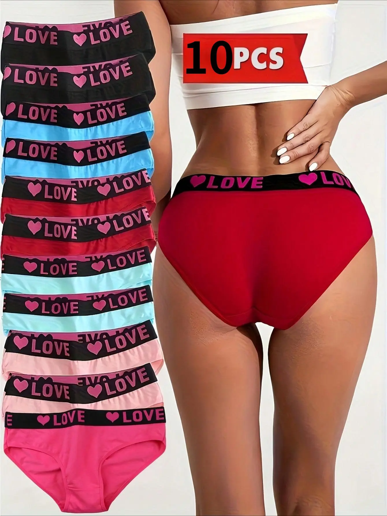 10-Pack Women's Color Block Letter Print Briefs, Soft Stretch Underwear for Women, Comfortable No-Binding Fit for Everyday Wear, Panties