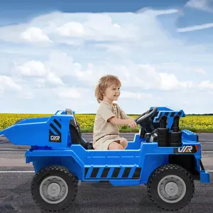 12V 4WD Ride on Dump Truck with Electric Dump Bed,12V Electric Ride-On Construction Truck,4-Wheeler Toy Car With Remote Control, Dump Bed,Shovel & Music Player | Interactive Construction Vehicle Gift-Blue