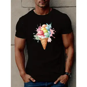 Ice Cream Print T Shirt, Tees For Men, Casual Short Sleeve T-shirt For Summer graphic