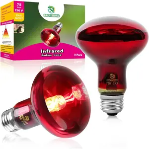Infrared 75W Reptiles & Amphibians Basking Spot Heat Lamp Bulbs 2 PCS Red Heat Emitter Light for Chickens Coop