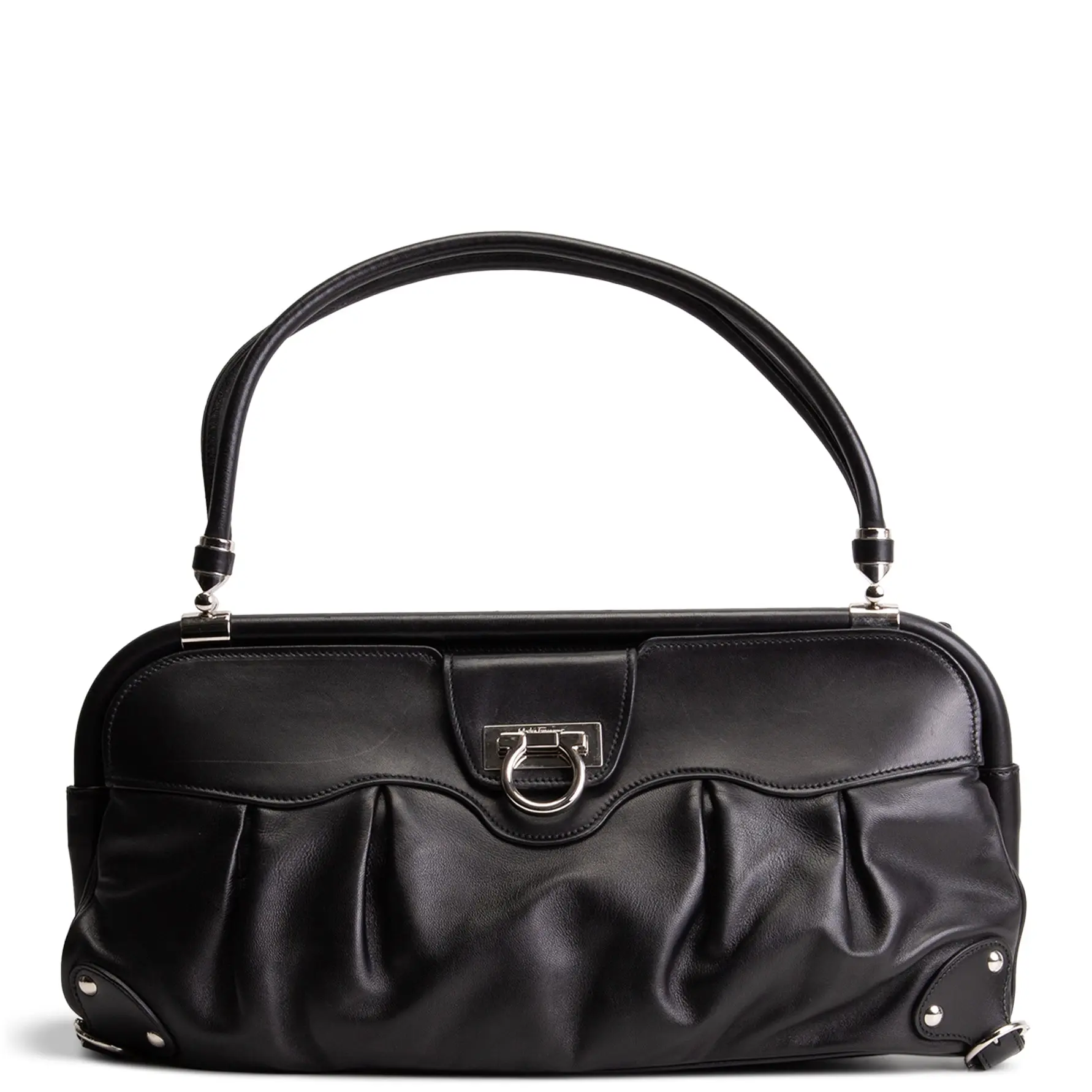 Pre-owned SALVATORE FERRAGAMO Calfskin Leather Shoulder Bags XL Leather Shoulder Bag Black