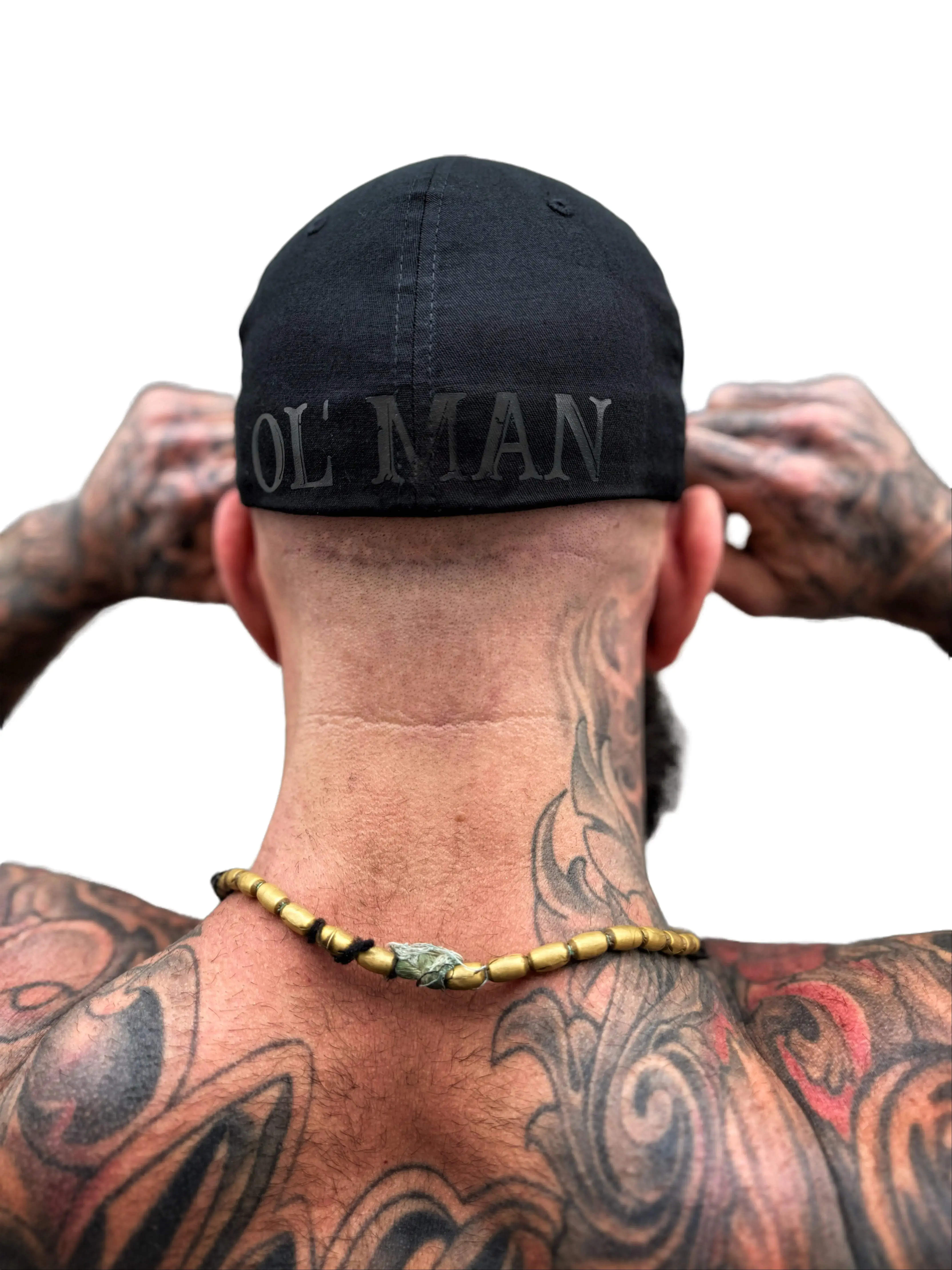 TheDriveClothing OL’ MAN BLACK ON BLACK BACK STYLE FLEXFIT COTTON HAT – Flexfit Fitted Cap, Stretch Cotton Comfort, Everyday Streetwear & Casual Wear