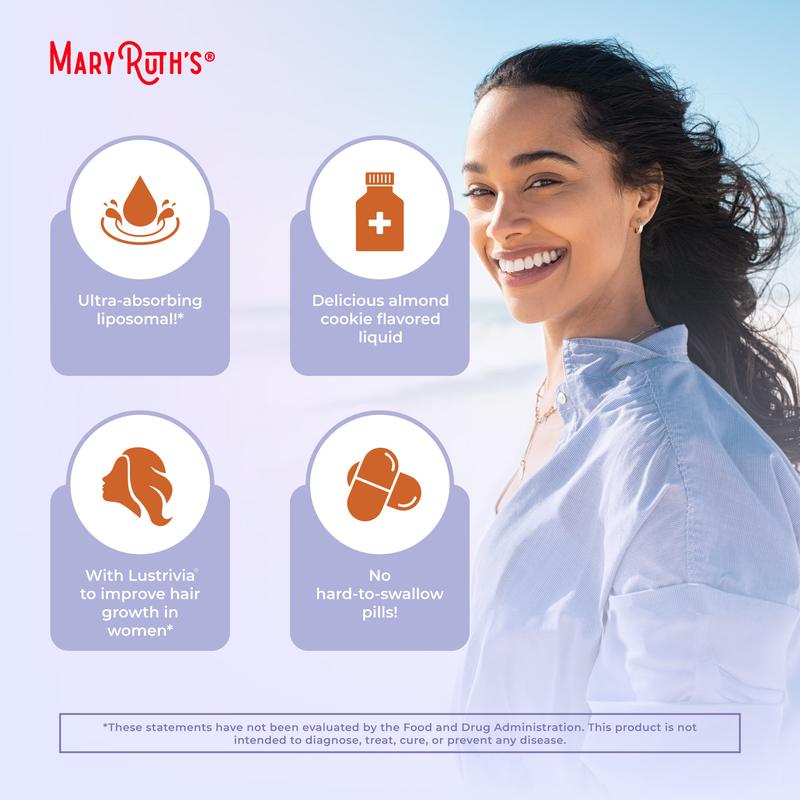 MaryRuth's Hair Growth Max Liposomal - Lustriva + Biotin 10000mcg + Pumpkin Seed Oil - Thicker Hair - Improve Wrinkles & Fine Lines - 15.22 Fl Oz