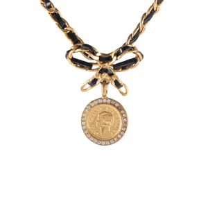 Pre-owned CHANEL Vintage Gold Coin Portrait Bow Chocker Necklace Alloy