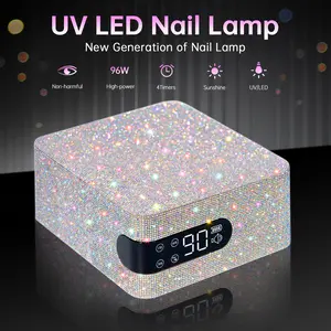 CHRISTINE SHELLY UV LED Nail Lamp Wireless 96W, Rechargeable Nail Dryer Sparkly Gel Polish Light 4 Timer Setting, Professional Quick Dry Curing Lamp with Display Auto Sensor for Salon & Home, White