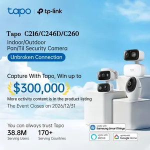 TP-Link & Tapo C216/C246D/C260 Pan/Tilt Indoor/Outdoor Security Camera,Single/Dual Lenses,2K 3MP/4K 8MP,AI-Powered Detection,No Subscription,Motion Tracking,Color Night Vision,360° Pan/Tilt, Works w/Alexa & Google