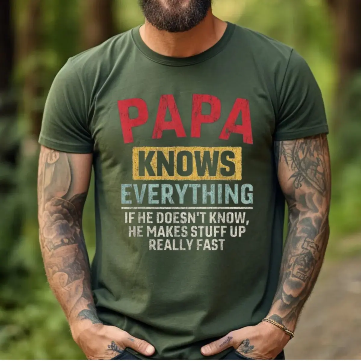 Papa Knows Everything Funny Father&Apos;S Day Papa Unisex Hooded Sweatshirt, Unisex Sweater Pullover Tee Fit Cotton