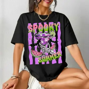 Spooky Summer Ghost Margarita Graphic Comfort Shirt, Cute Summerween Beach Tee