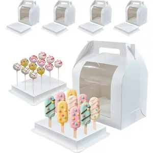 Portable Cake Pop Holder Boxes,Cake Pop Boxes Packaging, Cupcake Display Stand with Clear Window,White Cakesicle Containers