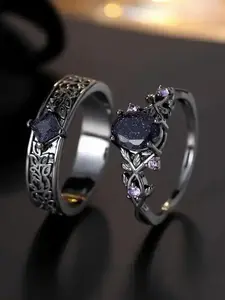 Blue Gemstone Couple Rings Set, Artificial Zircon Engagement Design Unisex Anniversary Birthday Jewelry Gift