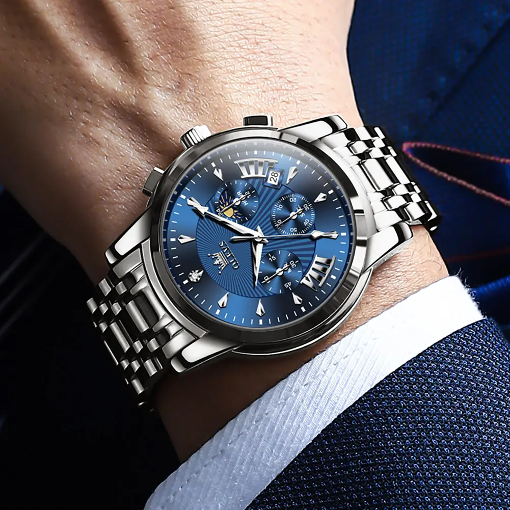 Men's Elegant Round Dial Fashion Watch - 30M Waterproof, Timer Function - Ideal for Business Settings, Anniversary Gift for Husband, Gifts for Boyfriend