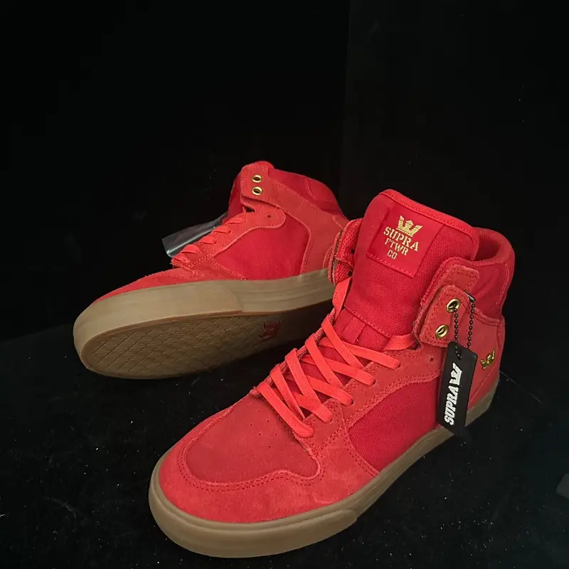 Supra Men's VAIDER Shoe Rose Red Suede Canvas Raw Rubber Sole Mid Top Sneakers
