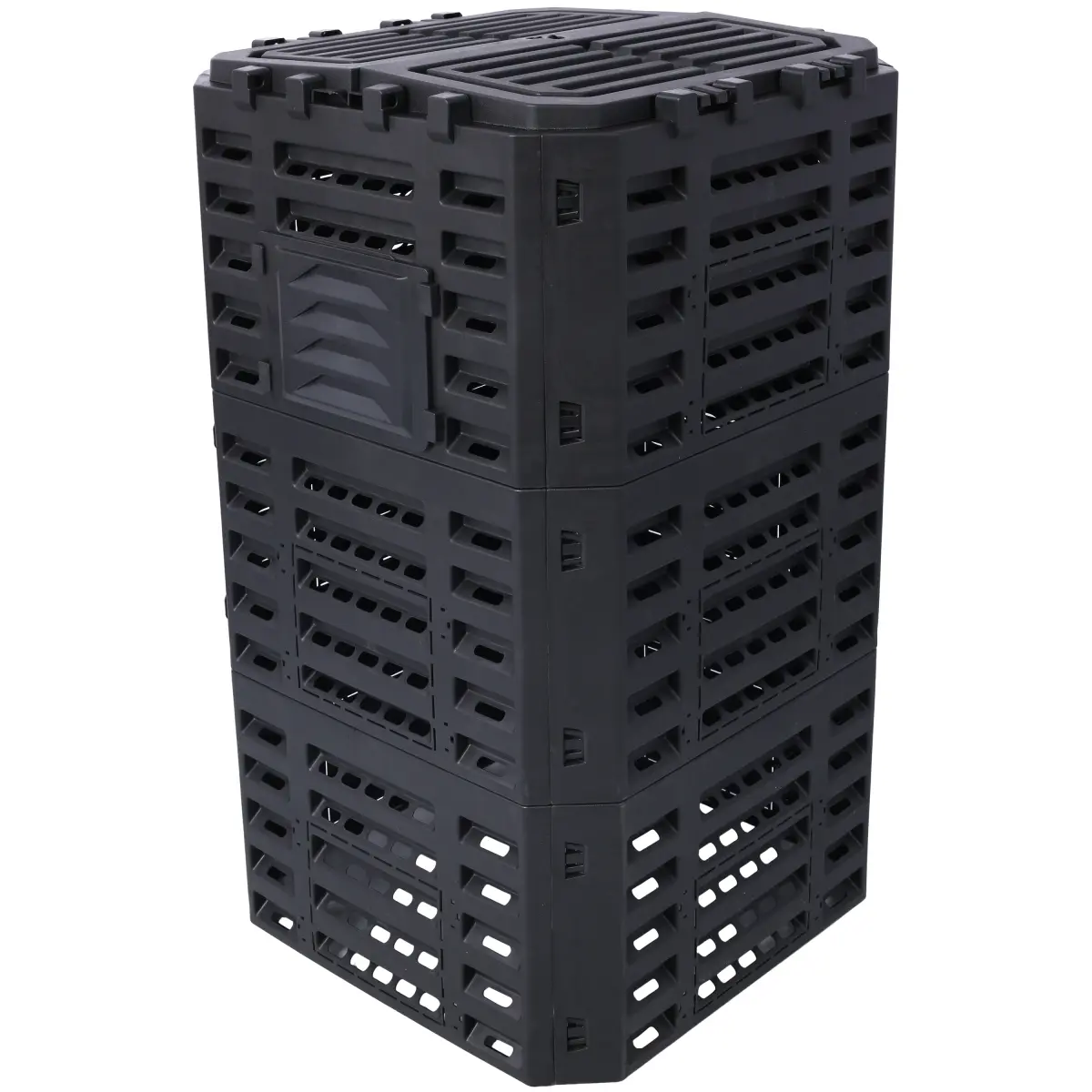 132 Gallon 500L Black Recycled Plastic Composter Bin 25.5x25.5x47 Inch BPA-Free PP Material Lightweight Aerating Outdoor Compost Box Easy Assembly Heat Retention Design for Backyard Garden Waste Recycling