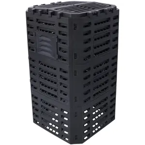 132 Gallon 500L Black Recycled Plastic Composter Bin 25.5x25.5x47 Inch BPA-Free PP Material Lightweight Aerating Outdoor Compost Box Easy Assembly Heat Retention Design for Backyard Garden Waste Recycling