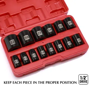 4 PCS 1/2" Drive Standard Impact Socket Set, Metric, CR-V, 1/2-Inch Drive Shallow Impact Socket Set, 11mm - 32mm