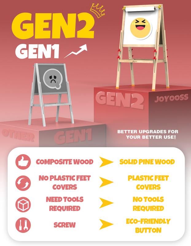 JOYOOSS Easel for Kids Art Easel Kids Easels for Toddlers Easel,Dual-Sided Adjustable Wooden Magnetic Board for Kids 106-RED