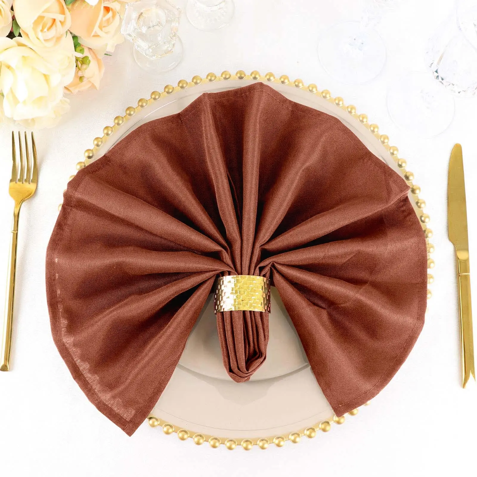 5 Pack Premium Polyester 20"x20" Napkins Terracotta (Rust) - Wrinkle Resistant & Easy Care Cloth Napkins