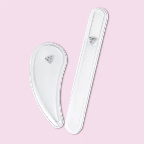 Bona Fide Beauty Drop Ergonomic 3.3 in Czech Glass Nail File Set (Clear) - Curved Edge Manicure Tool, Smooth Nails, Seals Keratin Layers, Less Splitting, Almond Shaping, Few Strokes - Reusable for Adults