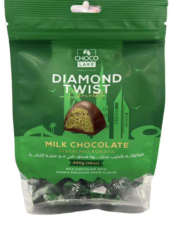 Chocolake Diamond Twist – Kunafa Pistachio Milk Chocolate 450g Packet | Premium Dubai Dessert