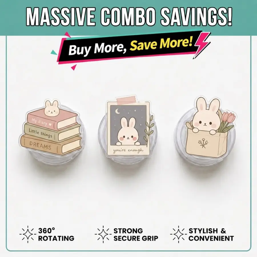 [Best Value Bundle] Book Lover Bunny Phone Grip – Cute Reading Rabbit Design, Stylish Aesthetic Phone Accessory For Cozy Reading Vibes