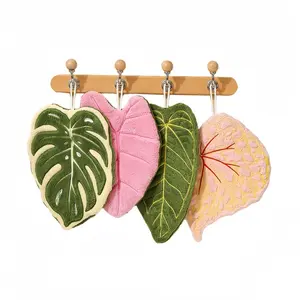 4PCS Coral Fleece Hanging Kitchen Towels Tropical Plant Dish Towels Super Absorbent Quick Dry Cleaning Towels for Kitchen Bathroom Home Use