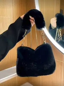 New Women's Small Square Crossbody Bag, Fashion Chain Fur Bag, Autumn Winter Korean Style Small Square Bag, Stylish and Trendy, Chain Crossbody Bags