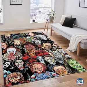 Horror Movie Characters Rug, Halloween Floor Rug Carpet, Slasher Movies Fans Gift Non-Slip Floor Carpet, Decoration Mat for home Living Room Bedroom, Room Decor, Home Decor