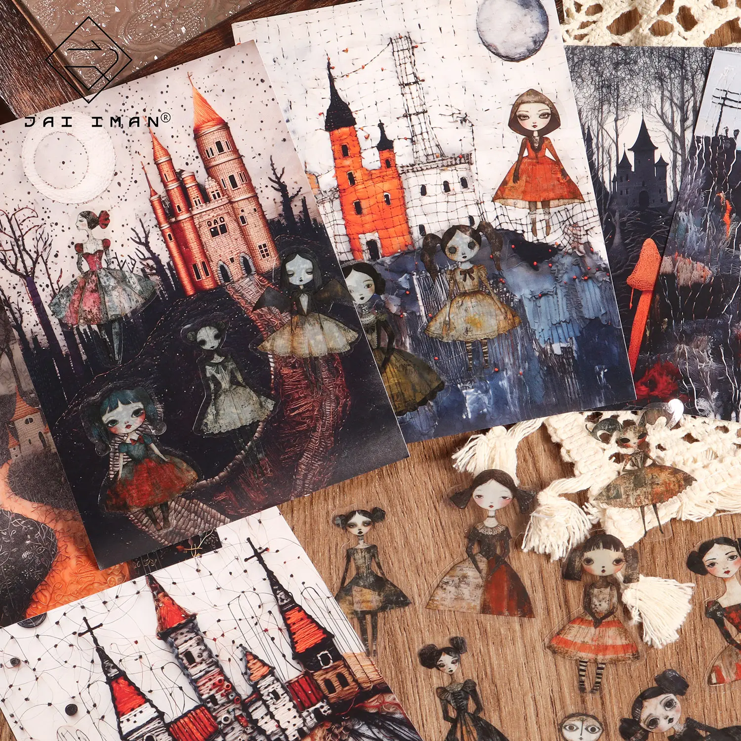 JAIIMAN 18sheets(70+stickers) Art Paper and PET Medieval Fairytale Castle Self-adhesive Scrapbook Sticker Pack, DIY Transparent Decoration Decals for Handicraft Production, Scrapbooking Supplies, Background Sticker, Landscape Decoration, Junk Journals