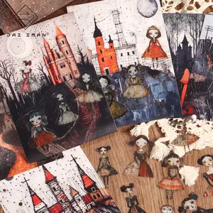 JAIIMAN 18sheets(70+stickers) Art Paper and PET Medieval Fairytale Castle Self-adhesive Scrapbook Sticker Pack, DIY Transparent Decoration Decals for Handicraft Production, Scrapbooking Supplies, Background Sticker, Landscape Decoration, Junk Journals