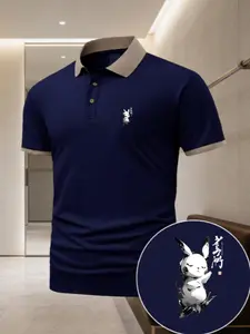 Men's High-Quality Polo Shirt with Cartoon Pikachu Print, Polyester Fabric, Regular Fit, Summer Short Sleeve, Casual Outdoor Wear