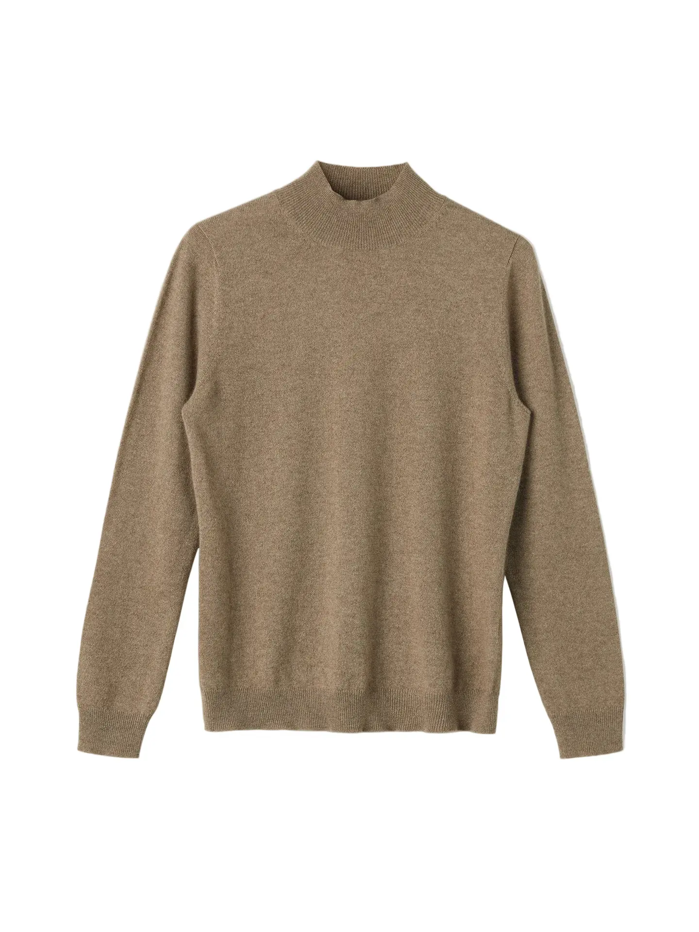 Essential Natural Color Cashmere Mock Neck Sweater, Minimalist, Ribbed, Knitwear, Elegance