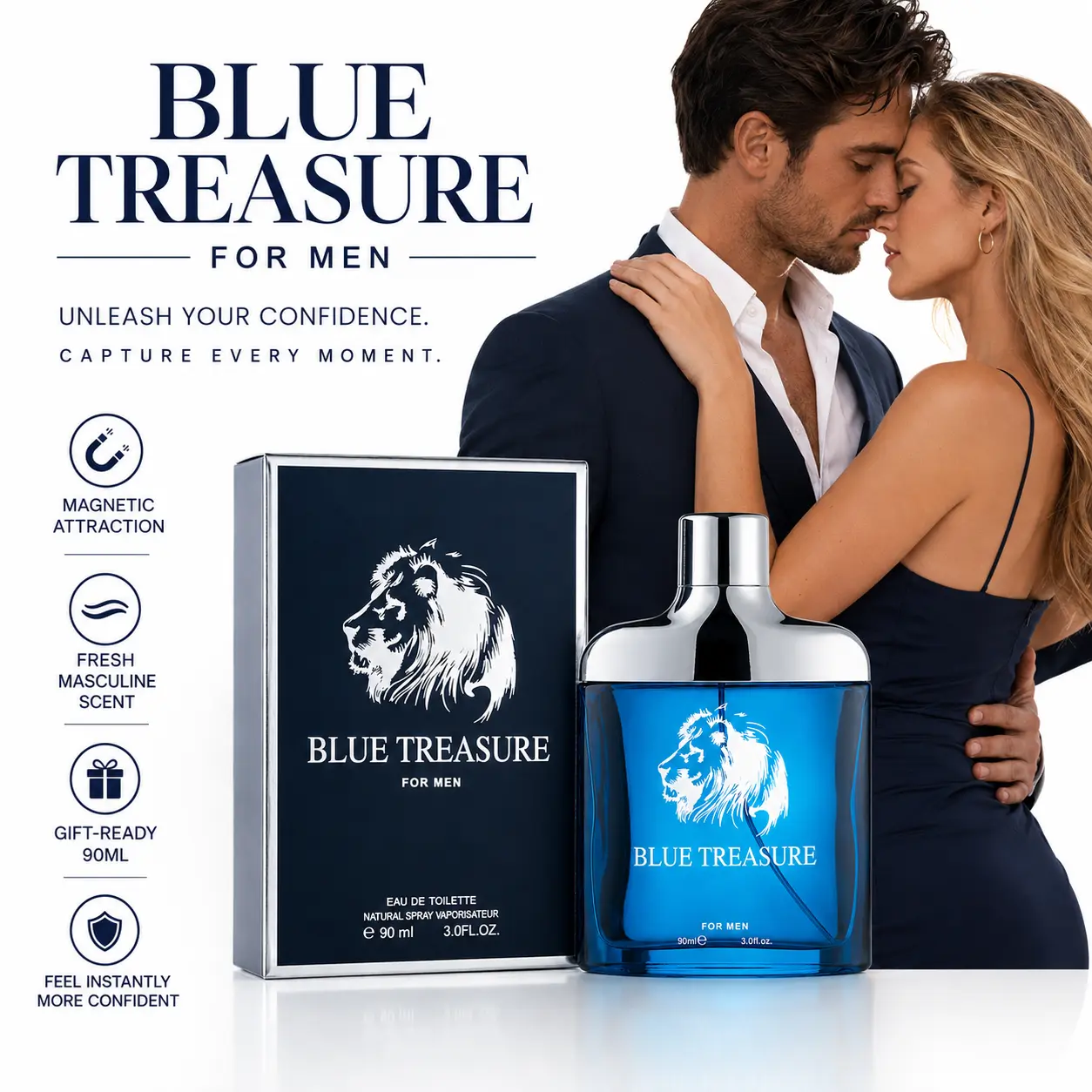 Pheromone Cologne for Men Long Lasting - Tranquil Ocean Fresh Marine Aquatic Scent Eau de Toilette, Masculine Fragrance for Date Night & Daily Wear, Great Christmas Gift for Him