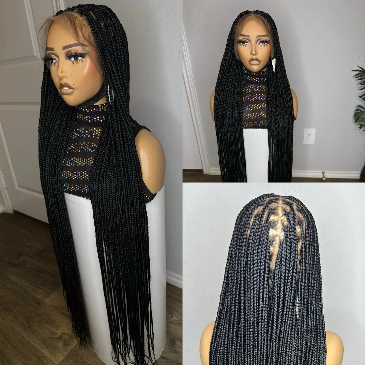 Knotless Braided Wig 40 Inches - Black Hair, Long Length, Stylish Design, Ideal for Everyday Wear
