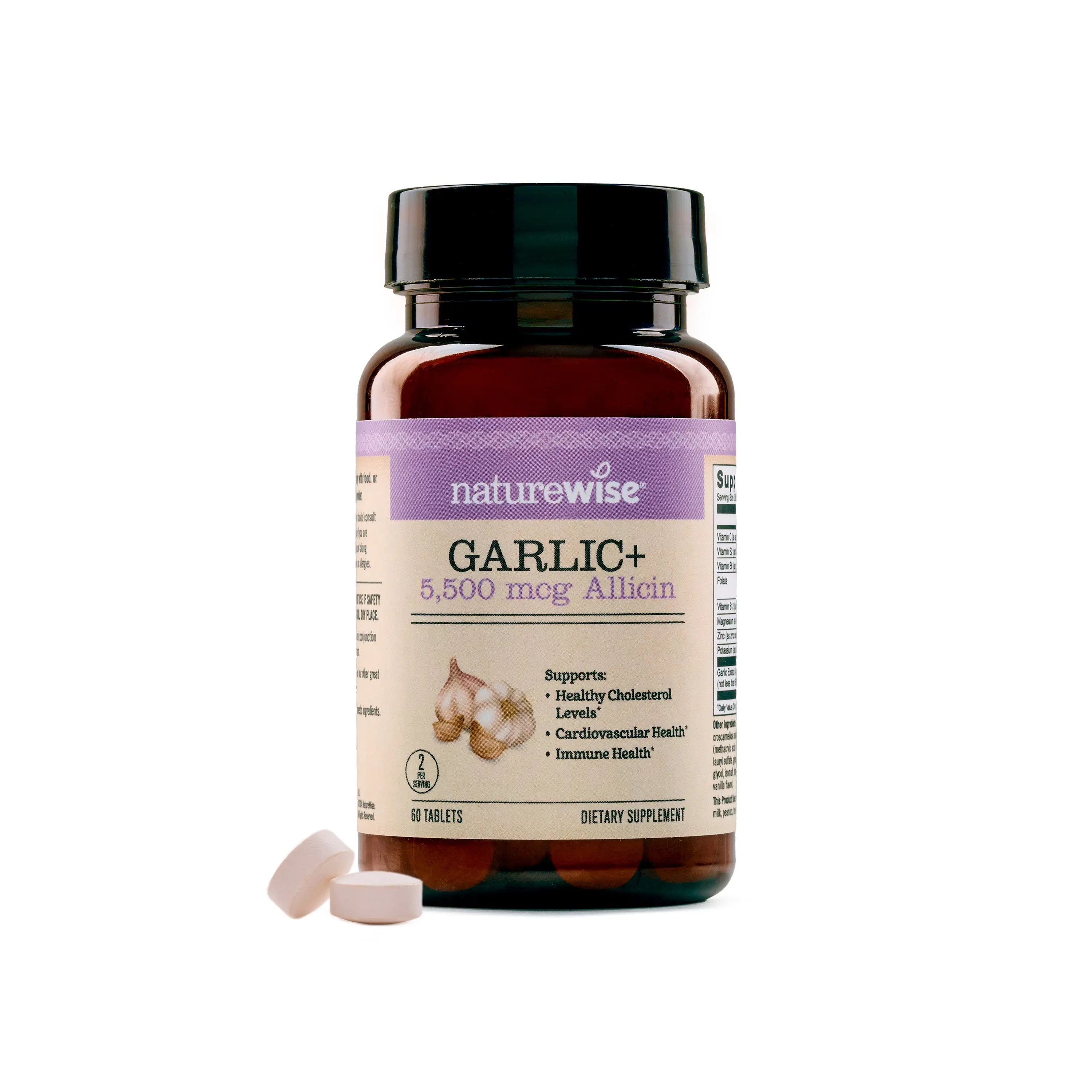 NatureWise Garlic Extract Supplement - Healthy Cholesterol & Blood Pressure Formula + B Vitamins, C, 5500mcg Allicin - Vegan Tablets w/Enteric Coating, Non-GMO, Gluten-Free - USA Manufactured