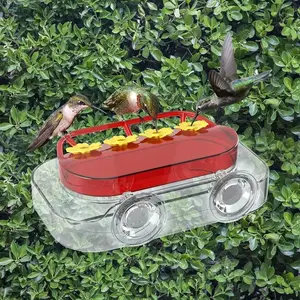 Window Hummingbird Feeder, Outdoor Hummingbird Feeder, Strong Suction Cups Hummingbird Feeder with Ant Moat, Plastic Wild Bird Feeder with 4 Feeding Ports, Easy to Clean and Refill