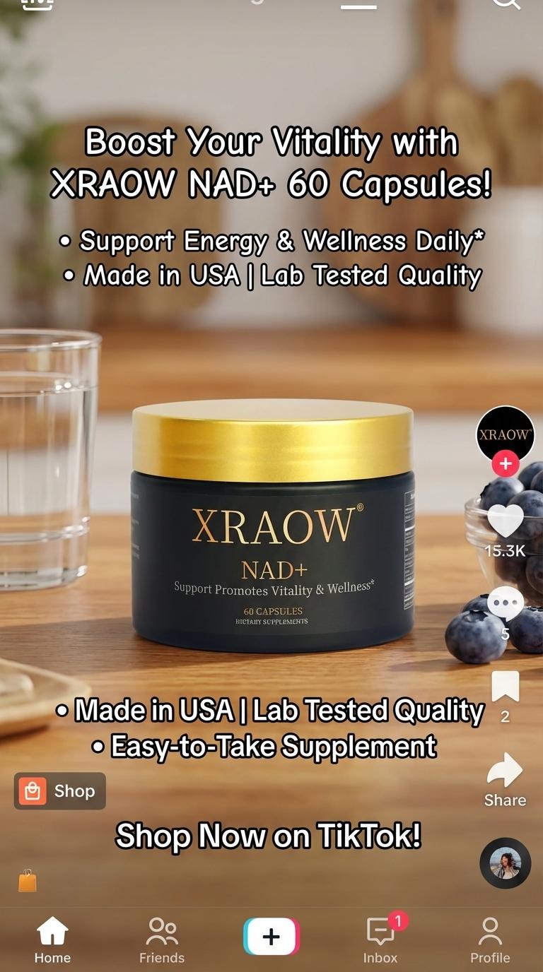 XRAOW NAD Supplement with Resveratrol NMN 30-Day Supply Advanced NAD+ Third-Party Tested for Quality Safety Vitamin Healthcare Edible Fitness Dietary Supplement for Healthy Lifestyle