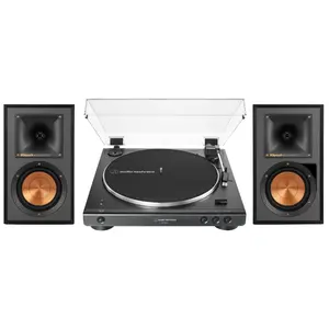 Klipsch The Sevens Heritage Inspired Powered Audio Speakers (Walnut) Bundle with 60XBT-BK Fully Automatic Belt-Drive Vinyl Turntable, Bluetooth Connectivity, Built-In Amplifier & Subwoofer