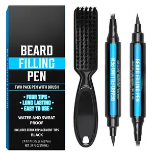 Beard Pen (2 Pack)- Black Beard Pencil Filler for Men Lapiz para Barba de Hombre - Beard Filler for Men Waterproof Beard Filling Pen Kit- Long Lasting Beard Filler Pen with Brush